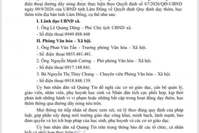 THÔNG BÁO CÔNG KHAI ĐƯỜNG DÂY NÓNG KIẾN NGHỊ, PHẢN ÁNH VỀ DẠY THÊM HỌC THÊM TRÊN ĐỊA BÀN XÃ QUẢNG TÍN
